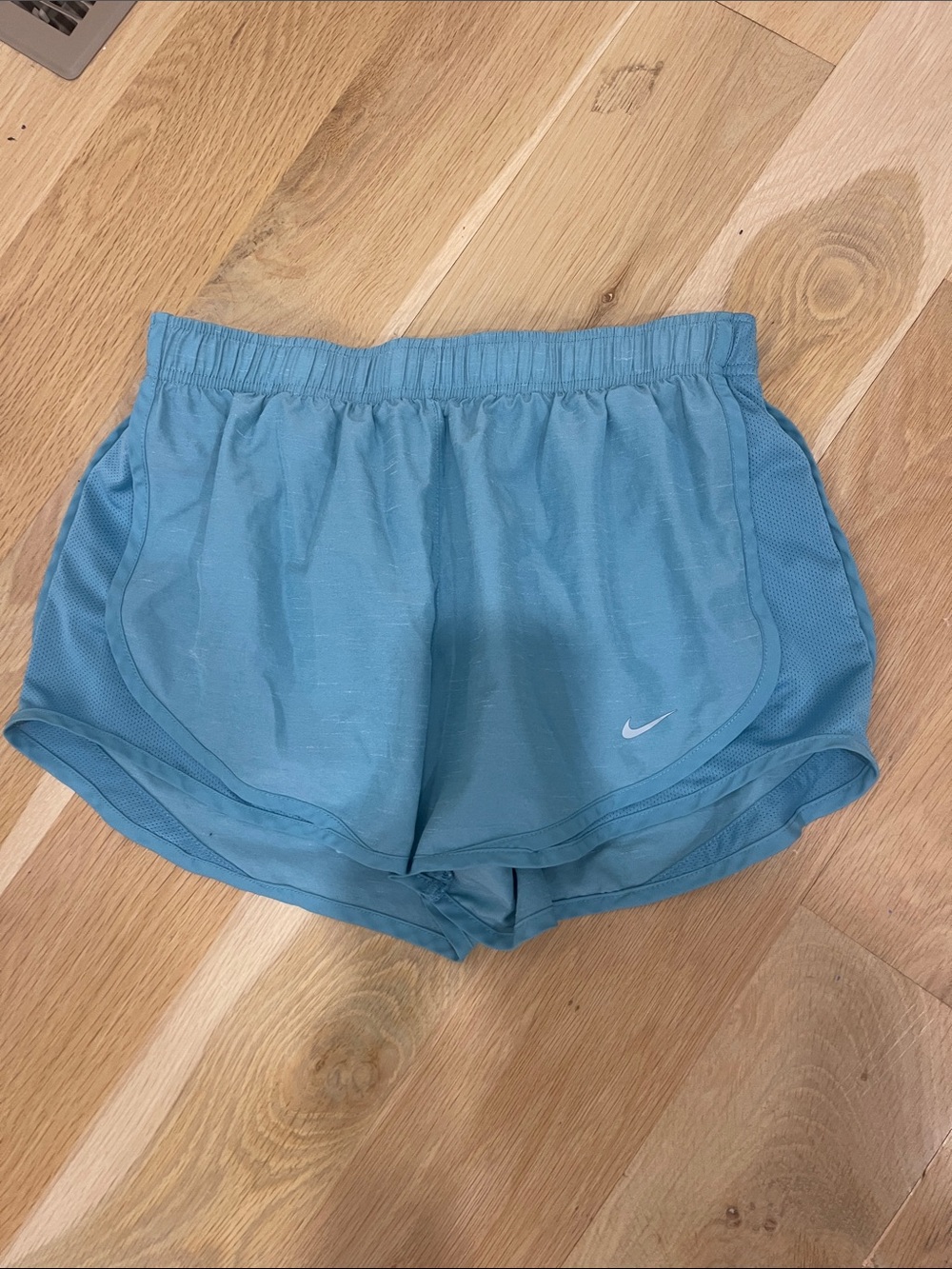 Nike Women's Sky Blue Athletic Shorts with Swoosh